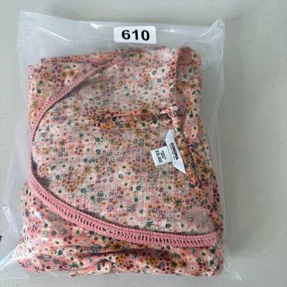 Sonoma Ditsy Floral Babydoll Tunic Top Crochet Size 2XL Coral Pink - Picture 2 of 9